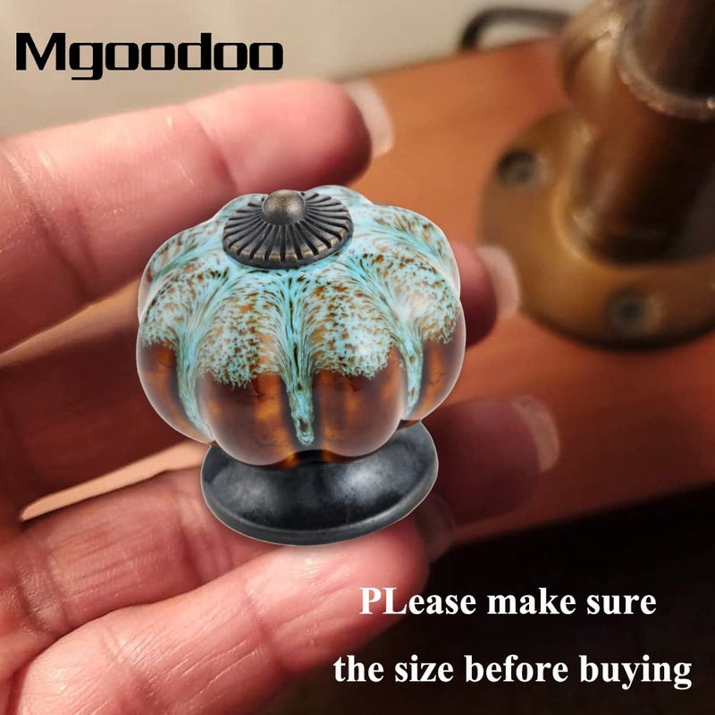 Mgoodoo 1.57'' Pumpkin Knobs, Ceramic Cabinet Knobs for Dresser Drawer Antique Drawer Pulls Decorative Knobs for Closet Cupboard Door Kitchen Furniture Hardware Handles Pulls Blue - Image 5